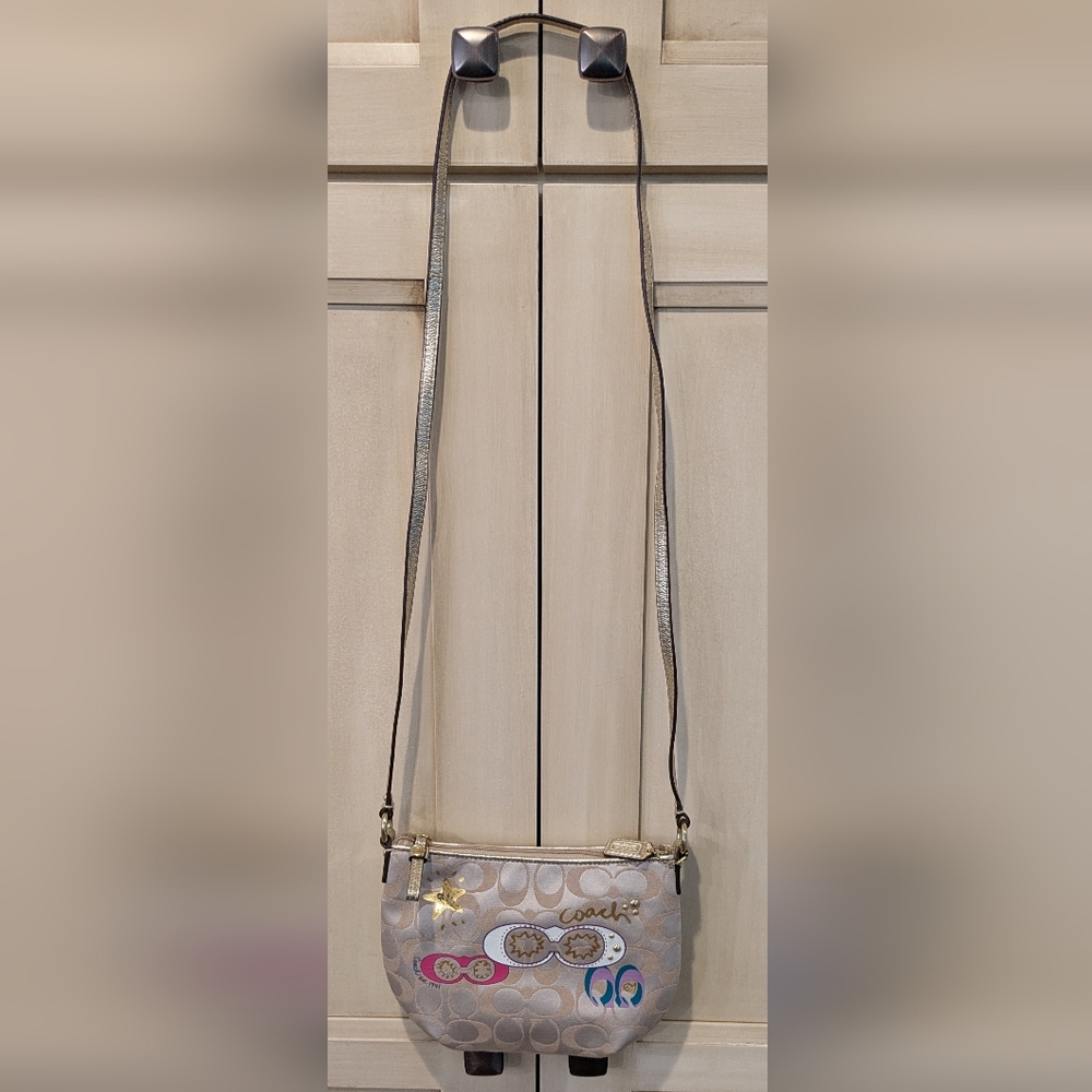 Coach Signature Demi Crossbody Purse (Sunglasses Gold Sequin Star)